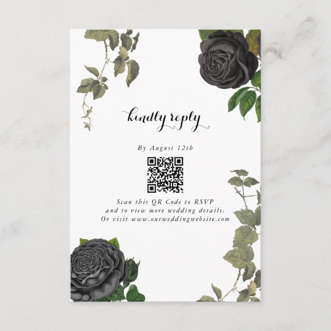 Gothic Halloween Black Roses White Wedding Enclosure Card (Front)