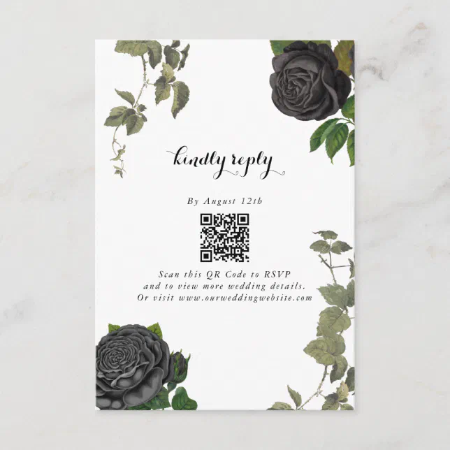 Gothic Halloween Black Roses White Wedding Enclosure Card | Zazzle