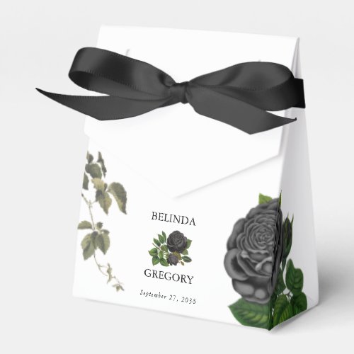 Gothic Halloween Black Roses White Wedding Favor Boxes