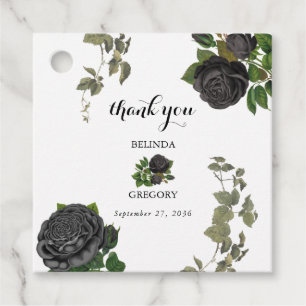 Gothic Halloween Black Roses White Wedding Favor Tags