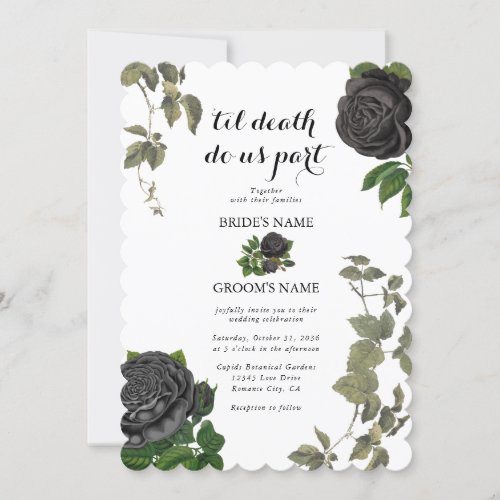 Gothic Halloween Black Roses White Wedding Invitation