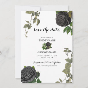 Gothic Halloween Black Roses White Wedding Save The Date