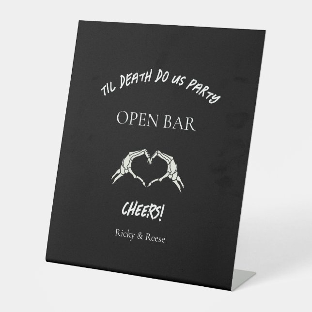 Gothic Halloween Black Wedding Open Bar Sign (Front)