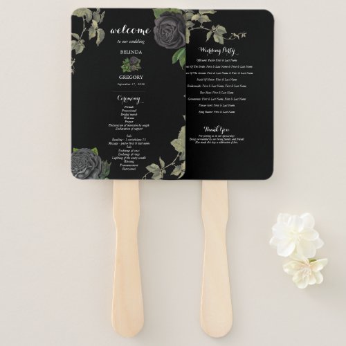 Gothic Halloween Black Wedding Program Hand Fan