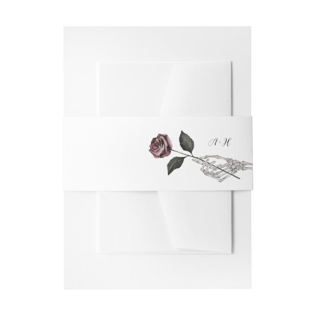 Gothic Halloween Black Wedding Skeleton Hand Rose Invitation Belly Band (Front Example)