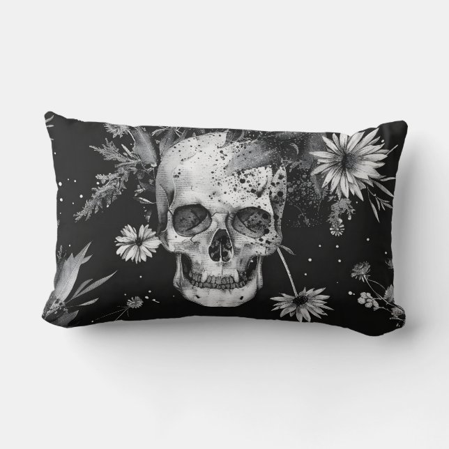 Gothic Halloween Botanical Skulls pattern  Lumbar Pillow (Back)