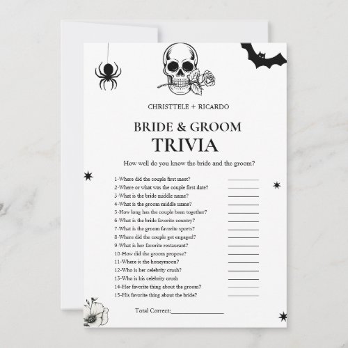 Gothic Halloween  bride  Groom Trivia Game Card