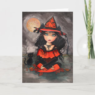 Gothic Halloween Card  Witch Cat