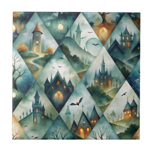 Gothic Halloween Castle Pattern Ceramic Tile