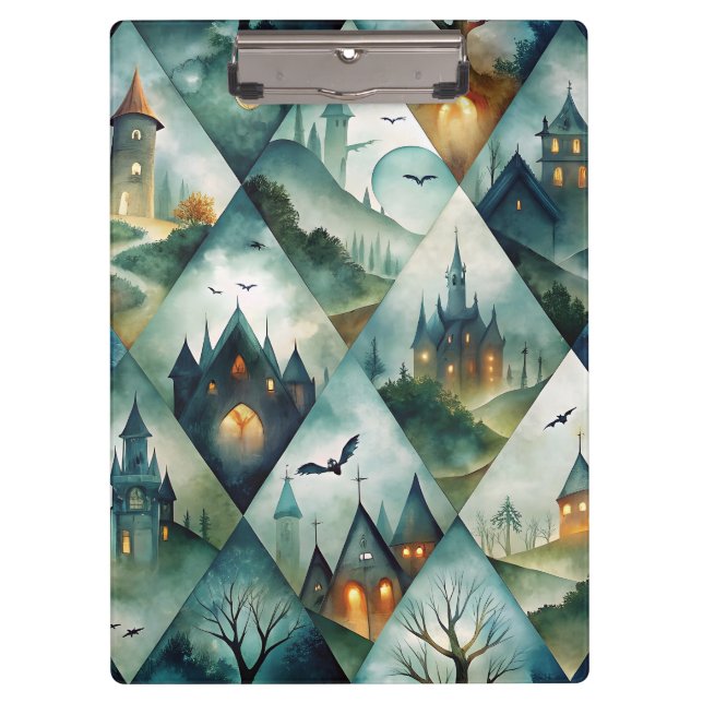 Gothic Halloween Castle Pattern Clipboard (Front)