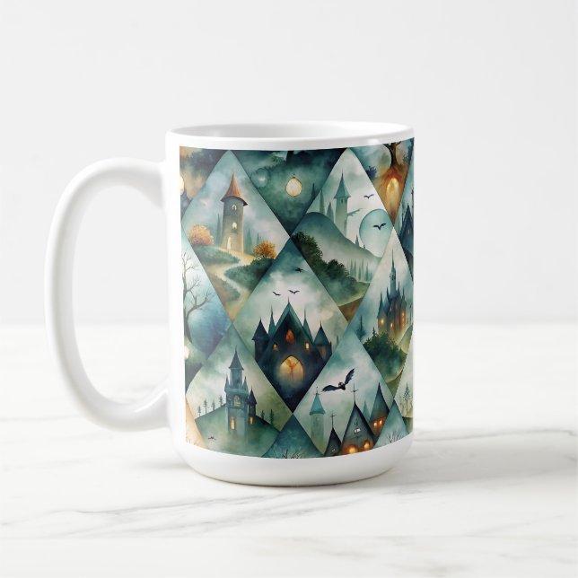 Gothic Halloween Castle Pattern Coffee Mug (Left)