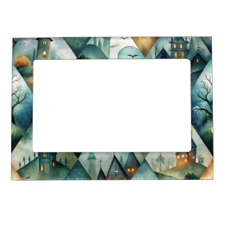 Gothic Halloween Castle Pattern Magnetic Frame