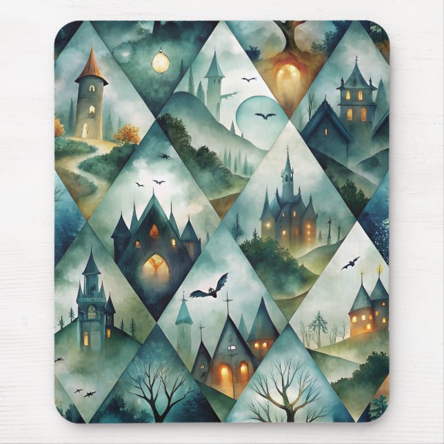 Gothic Halloween Castle Pattern Mouse Pad (Front)