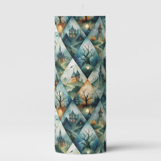 Gothic Halloween Castle Pattern Pillar Candle