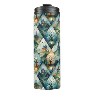 Gothic Halloween Castle Pattern Thermal Tumbler