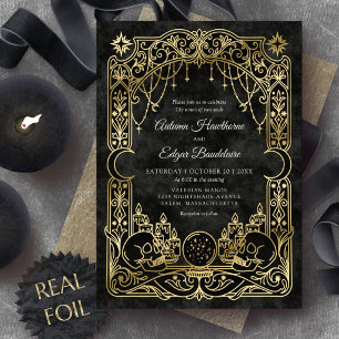 Gothic Halloween Celestial Wedding Foil Invitation