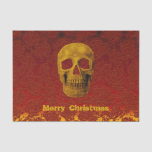 Gothic Halloween Christmas Skull Red Gold Floral Tissue Paper