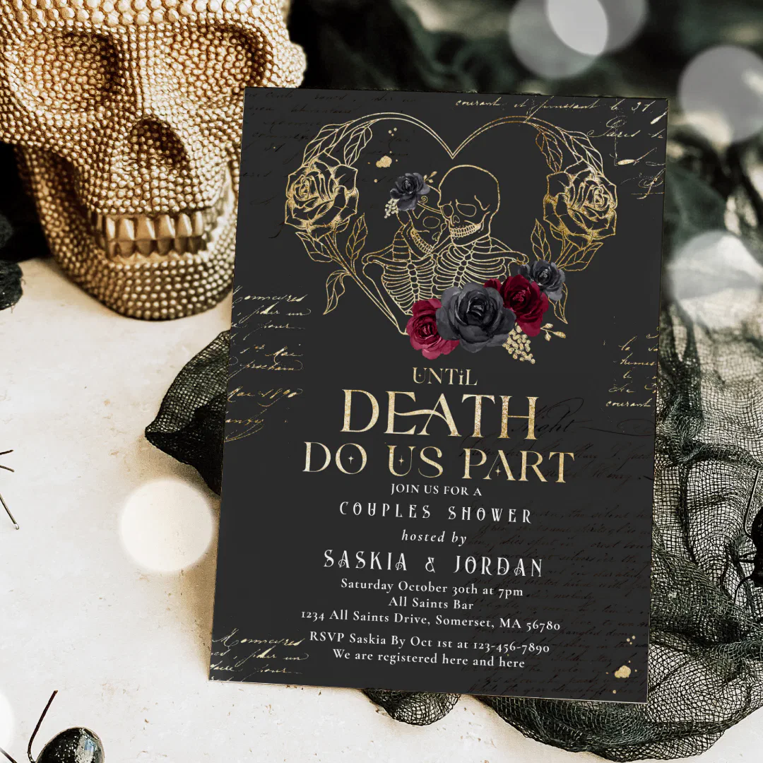 Gothic Halloween Couples Shower Engagement Invitation
