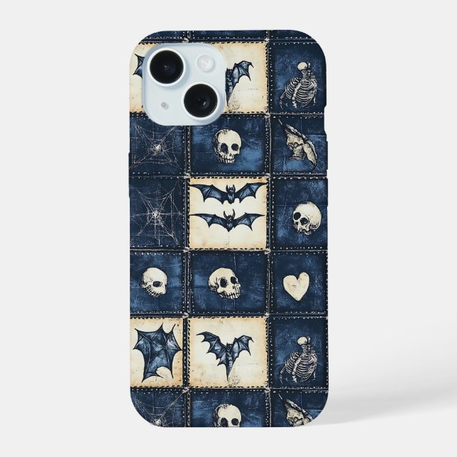 Gothic Halloween Denim Patchwork Pattern Iphone Case (Back)
