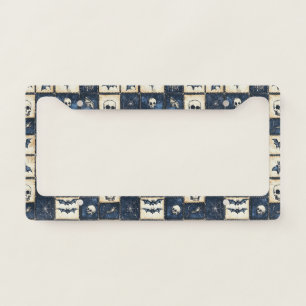 Gothic Halloween Denim Patchwork Pattern License Plate Frame
