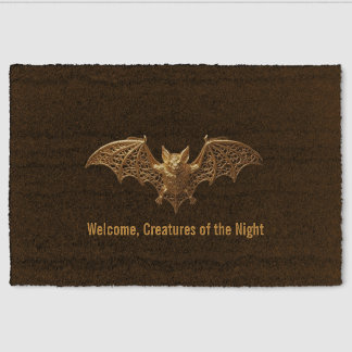 Gothic Halloween Doormat Coir Gold Bat Fiber Doormat