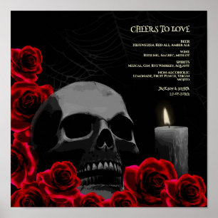 Gothic Halloween Drinks Menu Sign Skull Roses