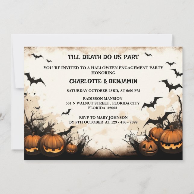 Gothic  Halloween Engagement Party Invitation (Front)