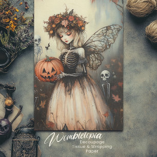Gothic Halloween Fairy Skeleton with Pumpkin Tissue Paper