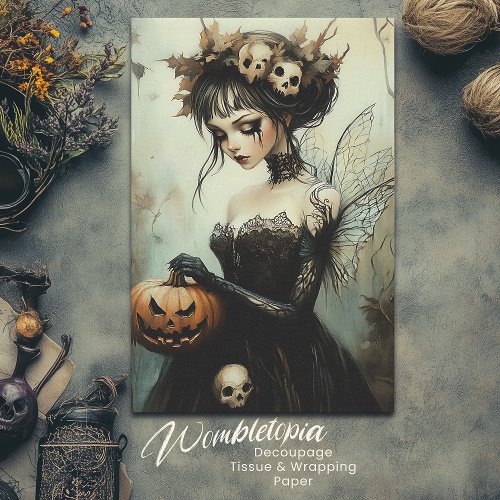 Gothic Halloween Fairy with Skulls and Pumpkin Tissue Paper