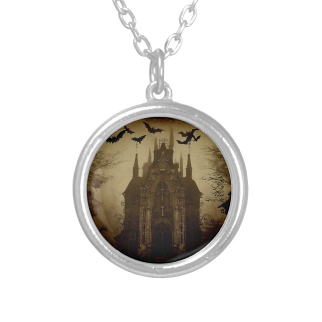 Gothic/Halloween/fall/pumpkin  Silver Plated Necklace (Front)