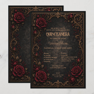 Gothic Halloween Floral Quinceanera Invitat Invitation