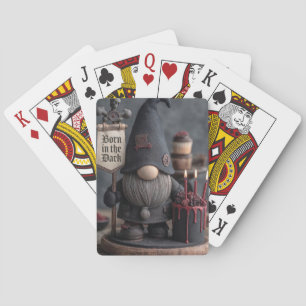 Gothic Halloween gnome with Born in the Dark sign Poker Cards
