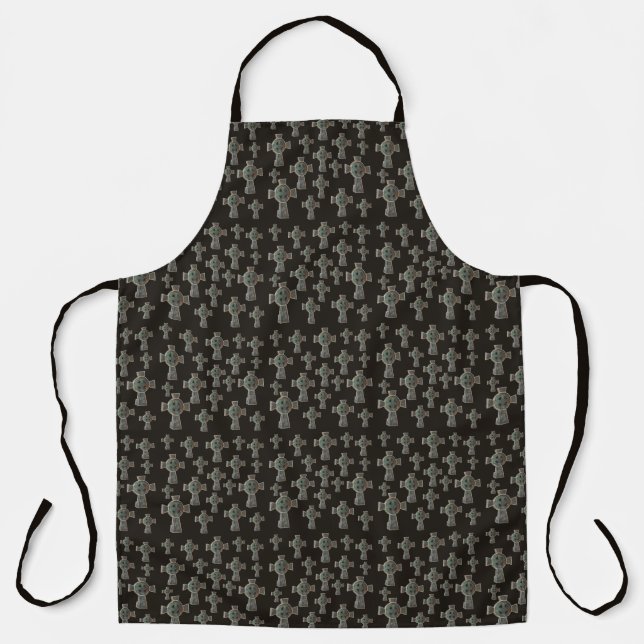 Gothic Halloween Graveyard Headstone Cross Drawing Apron (Front)