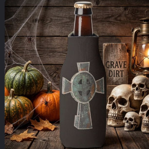 Gothic Halloween Graveyard Headstone Cross Drawing Bottle Cooler
