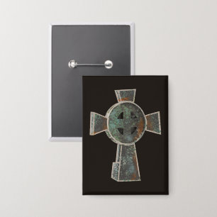 Gothic Halloween Graveyard Headstone Cross Drawing Button