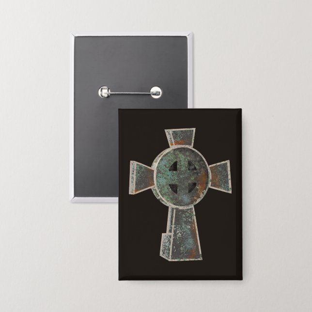 Gothic Halloween Graveyard Headstone Cross Drawing Button (Front/Back)