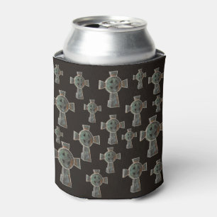 Gothic Halloween Graveyard Headstone Cross Drawing Can Cooler