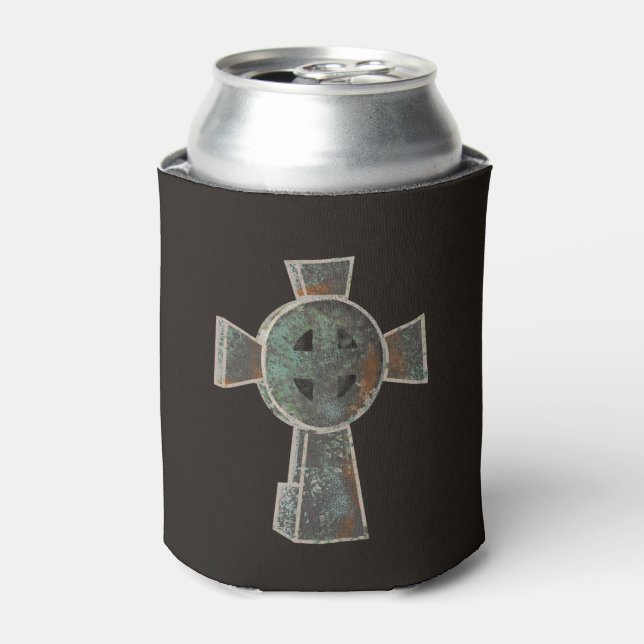 Gothic Halloween Graveyard Headstone Cross Drawing Can Cooler (Can Front)