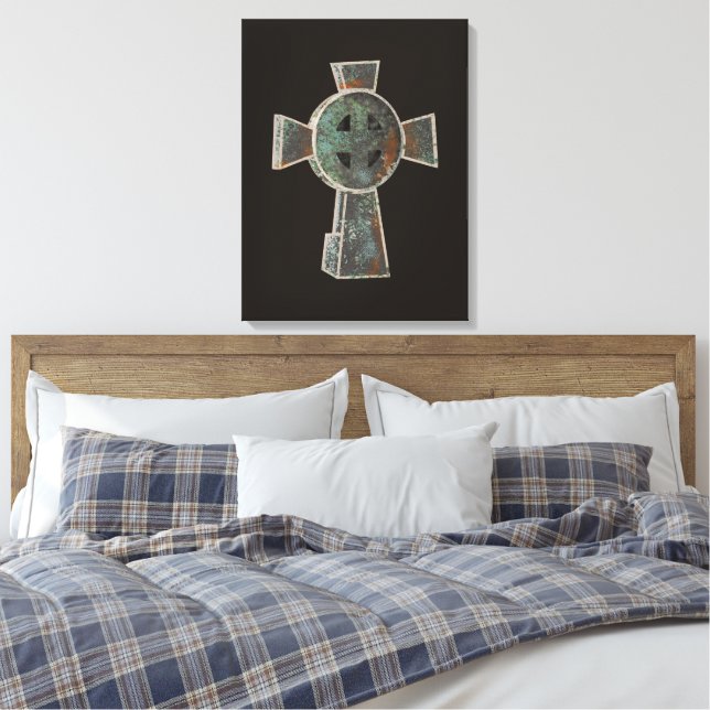 Gothic Halloween Graveyard Headstone Cross Drawing Canvas Print (Insitu(Bedroom))