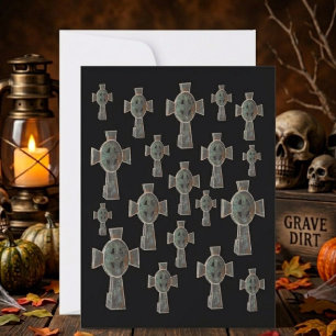 Gothic Halloween Graveyard Headstone Cross Drawing Card