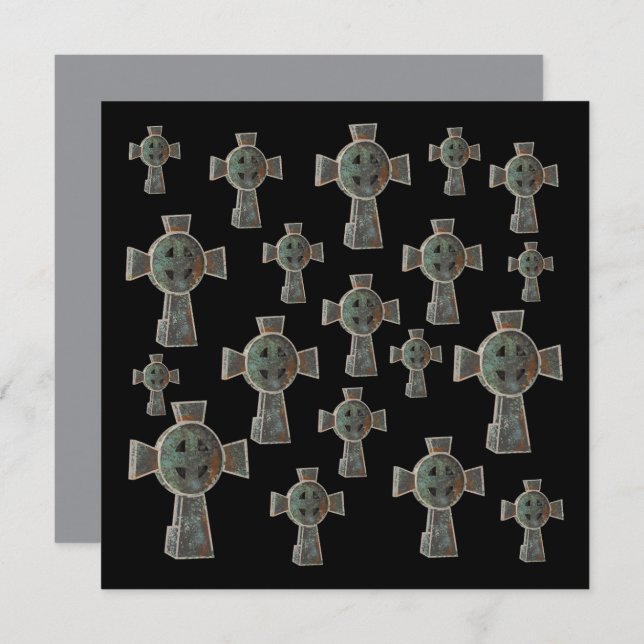 Gothic Halloween Graveyard Headstone Cross Drawing Card (Front/Back)