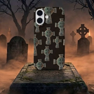 Gothic Halloween Graveyard Headstone Cross Drawing iPhone 16 Case