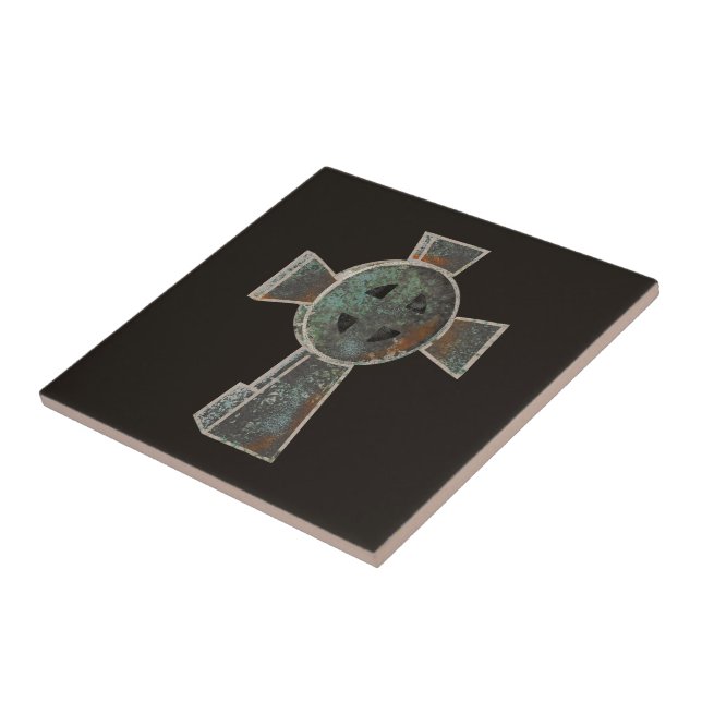Gothic Halloween Graveyard Headstone Cross Drawing Ceramic Tile (Side)