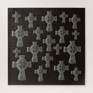 Gothic Halloween Graveyard Headstone Cross Drawing Jigsaw Puzzle