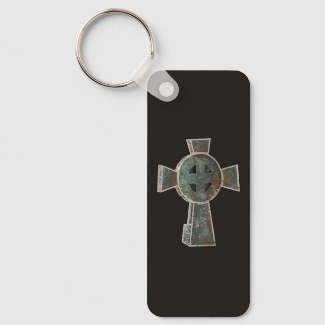 Gothic Halloween Graveyard Headstone Cross Drawing Keychain (Front)