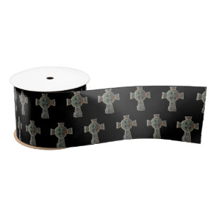 Gothic Halloween Graveyard Headstone Cross Drawing Satin Ribbon