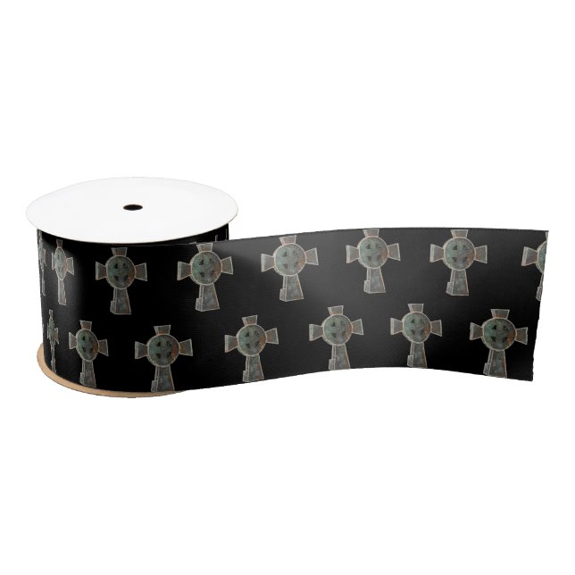 Gothic Halloween Graveyard Headstone Cross Drawing Satin Ribbon (Spool)