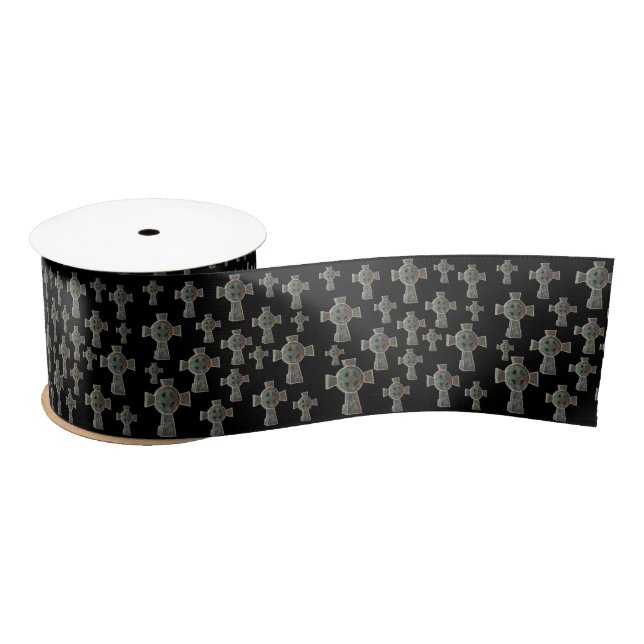 Gothic Halloween Graveyard Headstone Cross Drawing Satin Ribbon (Spool)
