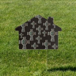 Gothic Halloween Graveyard Headstone Cross Drawing Sign