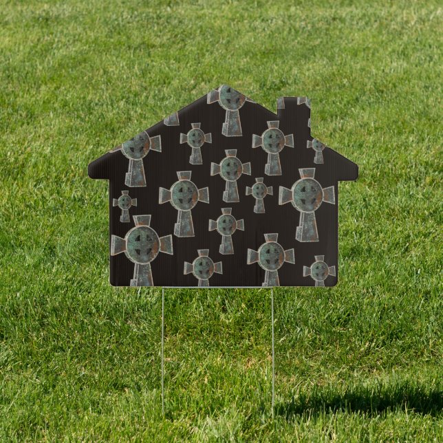 Gothic Halloween Graveyard Headstone Cross Drawing Sign (Insitu)